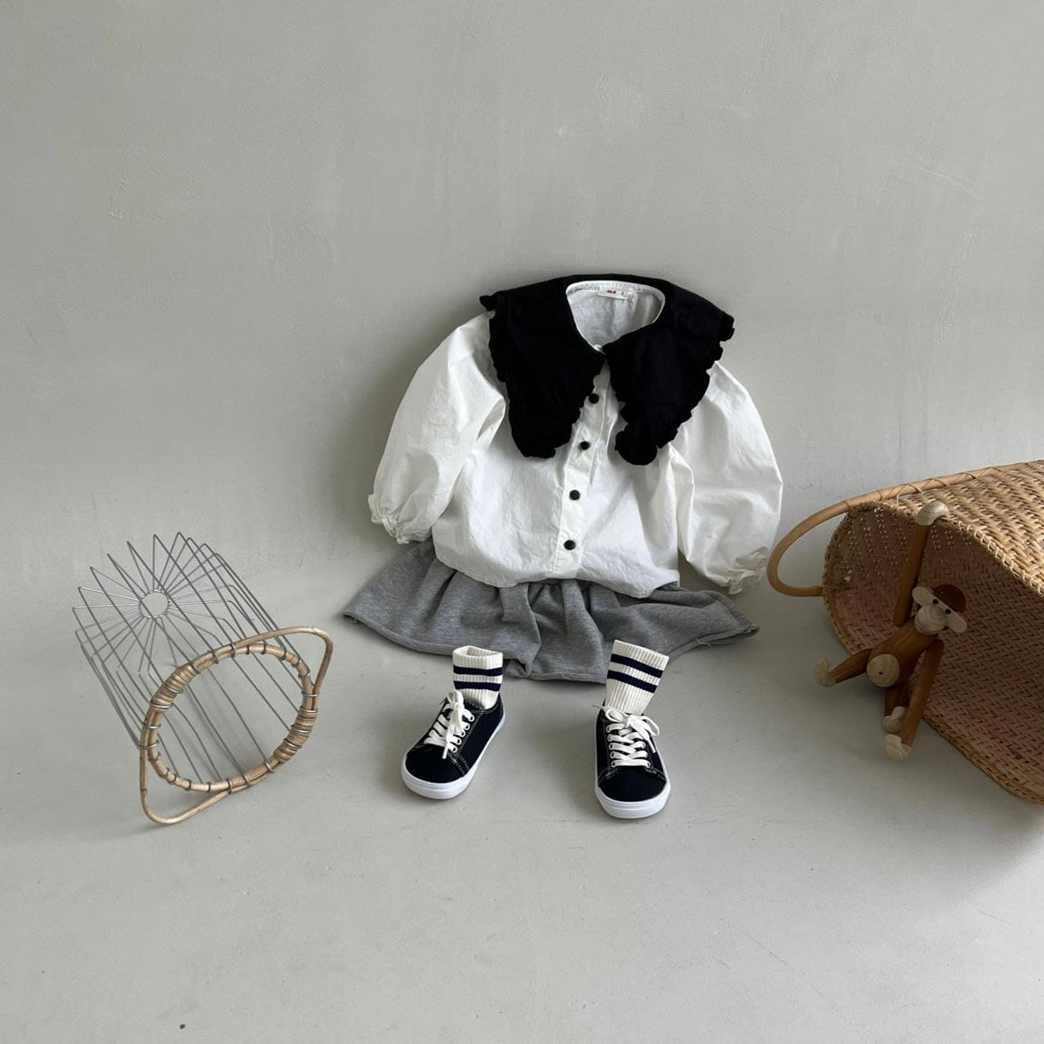 セーラーカラー配色ブラウス☆即納☆---ss006